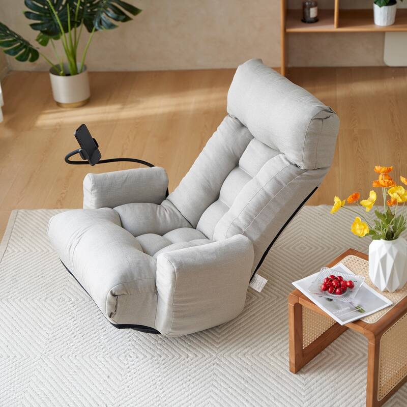 Upholstered 360° Swivel Manual Leisure Recliner with Mobile Phone Holder, Adjustable Headrest and Backrest