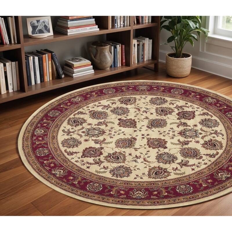 HomeRoots Oriental Traditional Rectangle Area Rug - Brown/Red - 94.49 in. x 94.49 in.  x 0.43 in. - Round