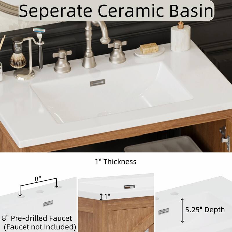 31" Farmhouse Bathroom Vanity with Ceramic Sink