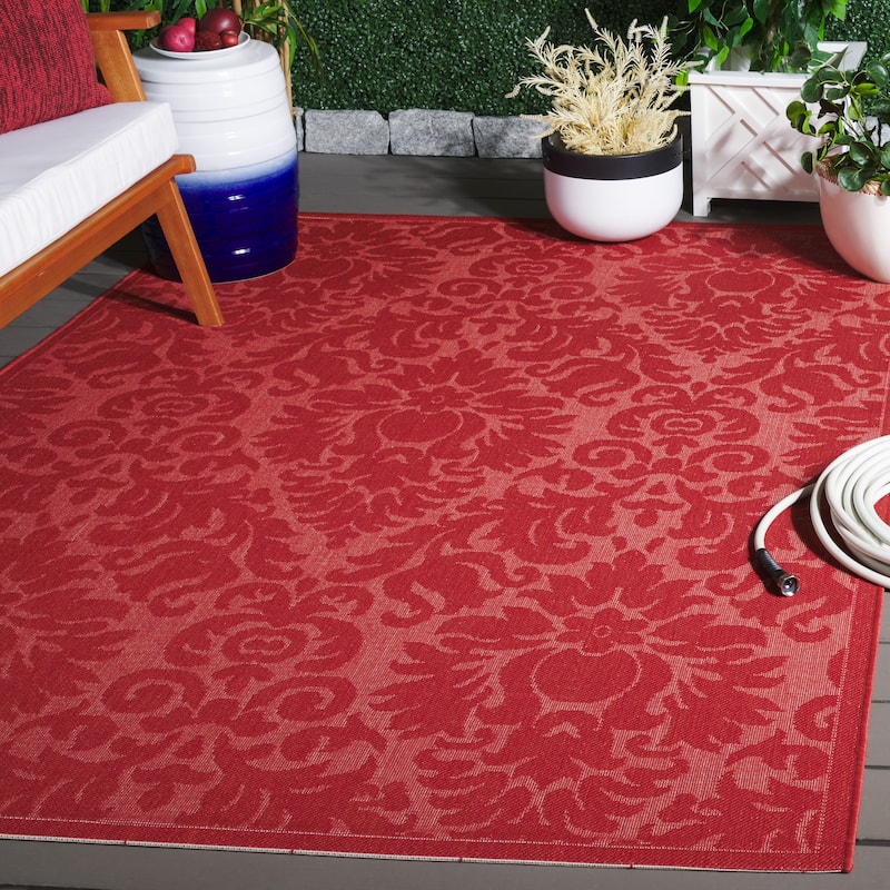 SAFAVIEH Courtyard Donara Boho Indoor/ Outdoor Waterproof Patio Backyard - 5' 3" x 7' 7" - Red/Red