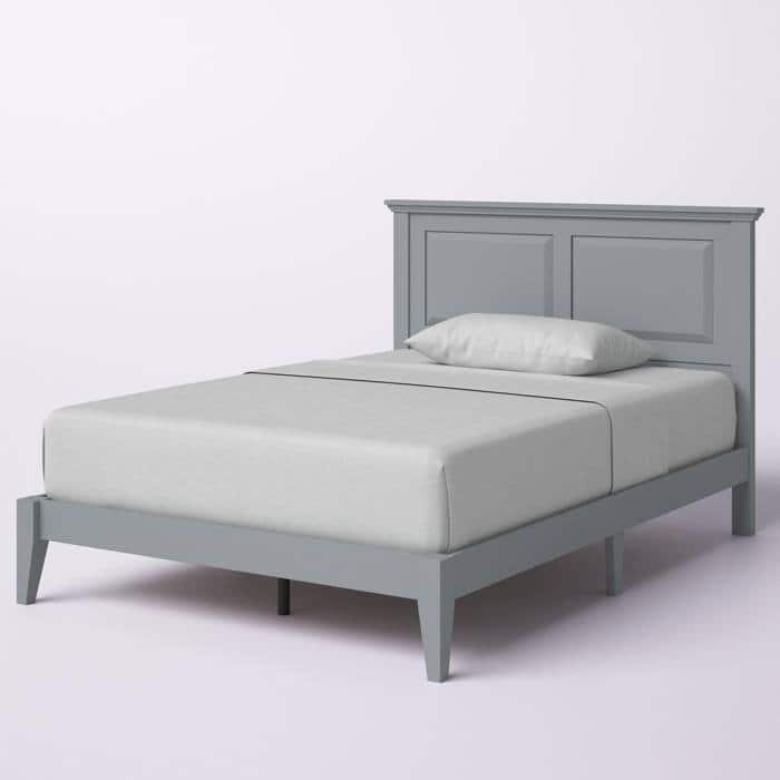 Solid Oak Platform Bed with Tapered Legs and Headboard