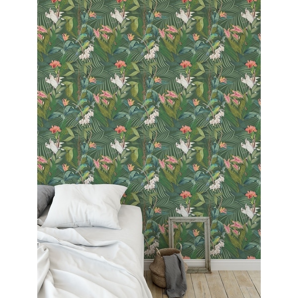 TROPICAL JUNGLE GREEN Peel and Stick Wallpaper By Kavka Designs - 2' x ...