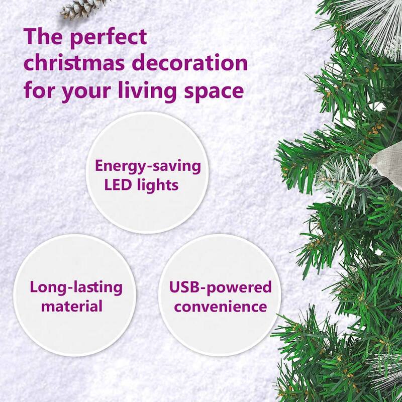 vidaXL Christmas Garland Holiday Artificial Xmas Garland with LED Lights PVC - 8.9'