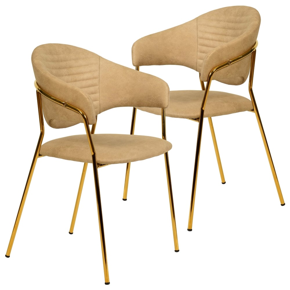LeisureMod Set of 2 Bella Modern Dining Chair Upholstered in Leather or Velvet & Gold Base for Home Office Kitchen