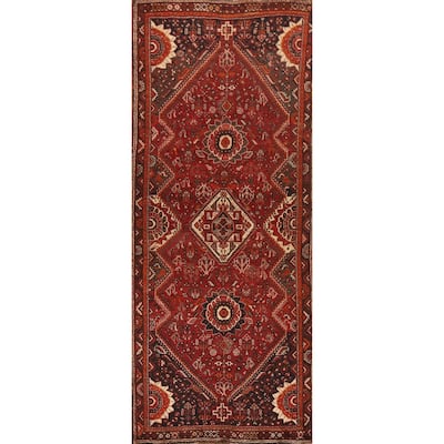 Tribal Red Qashqai Persian Vintage Runner Rug Hand-knotted Wool Carpet - 3'7"x 9'9"