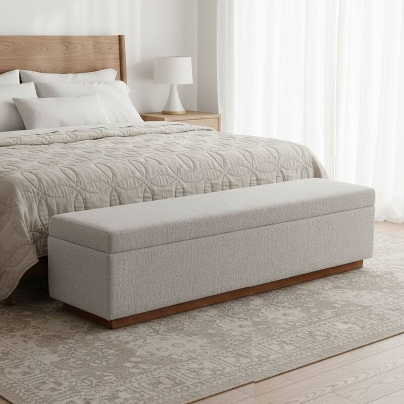 Modern 60" Chenille Weave Upholstered Storage Bench