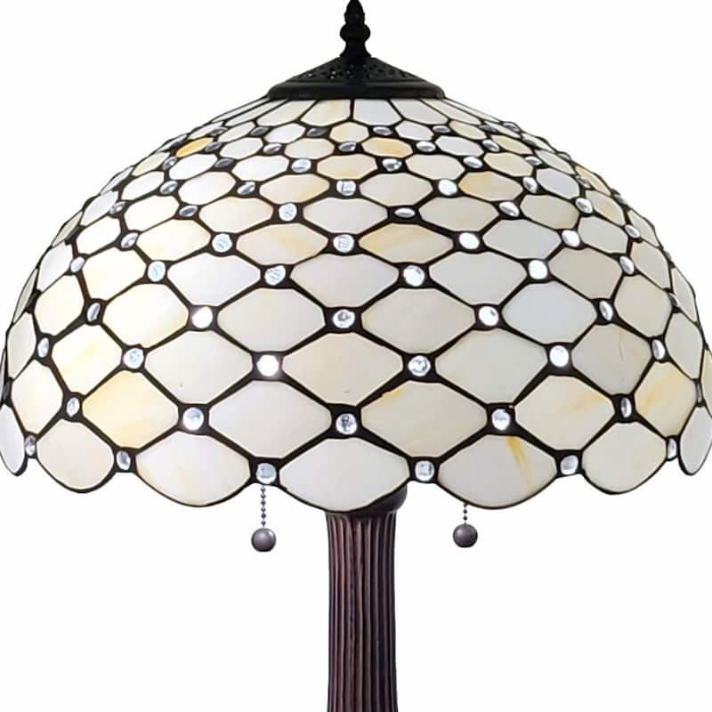 Dark Brown Metal Two-Light Table Lamp with Black White Glass Shade - 12” x 21” x 23” (D x W x H)