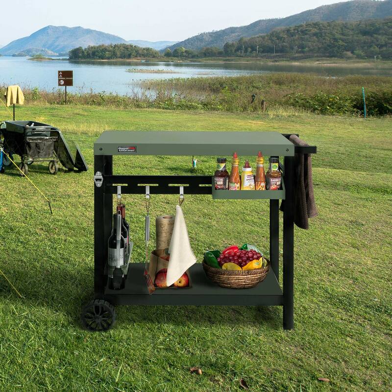 Royal Gourmet Double-Tier Dining Cart with Olive Green Top - N/A