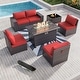 preview thumbnail 64 of 99, Outdoor Patio Furniture Set, All Weather PE Wicker Sectional Conversion Sofa set with Firepit(Optional) 6Pcs w/Firepit - Red