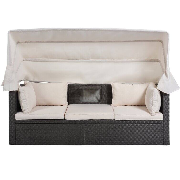 Outdoor Patio Rectangle Daybed with Retractable Canopy with Cushions