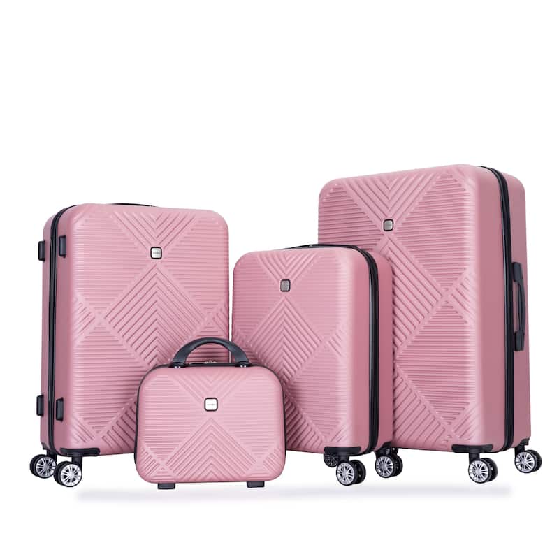 4-piece ABS Lightweight Suitcase Set with 14 inch Makeup Case, Aircraft Wheels (14/20/24/28)