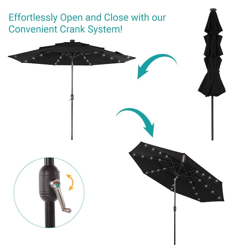 BONOSUKI 3 Tiers Patio Market Umbrella w/Solar Lights and Tilt button