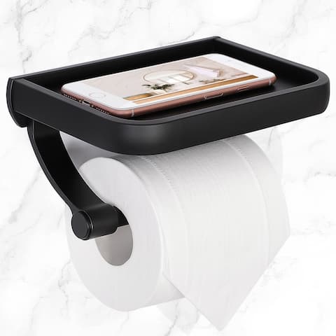 Toilet Paper Holder with Phone Shelf Aluminum Alloy Holder Matte