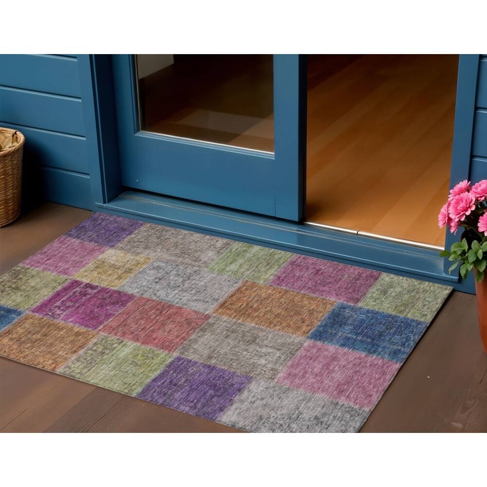 HomeRoots Patchwork Transitional Rectangle Outdoor Rug