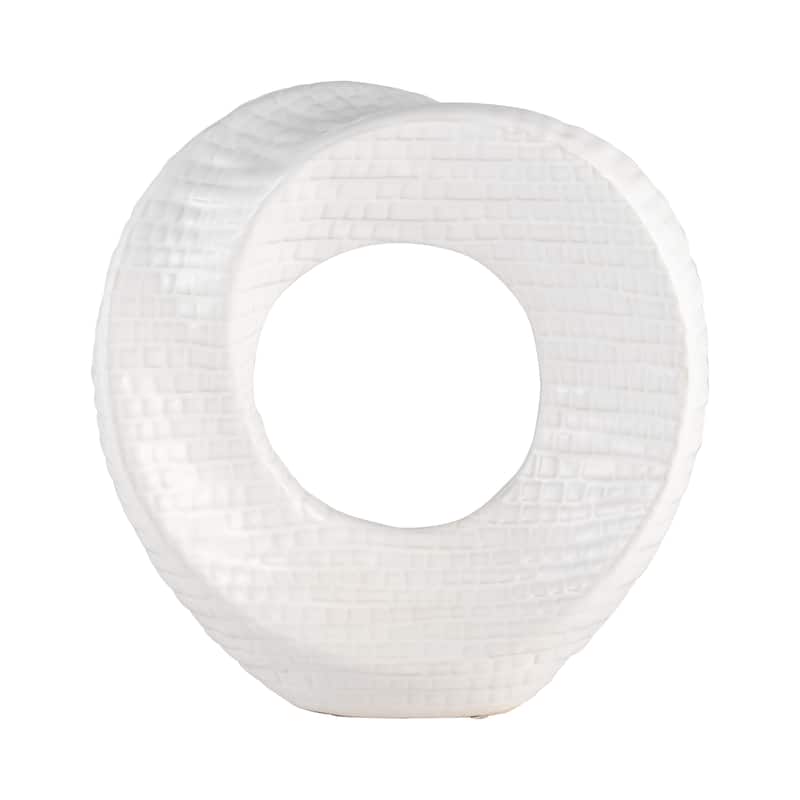 Modern Stone and Ceramic Sculptural with Textured Design - White - 8" x 2.75" x 8.25"