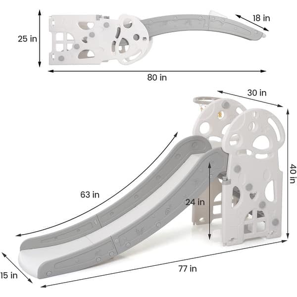 3-in-1 Slide for Kids Freestanding Game Slide with Extra Long Slipping Slope and Basketball Hoop