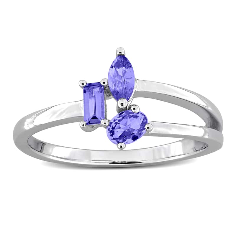 Miadora Multi-Gem Three Stone Split Shank Ring Sterling Silver