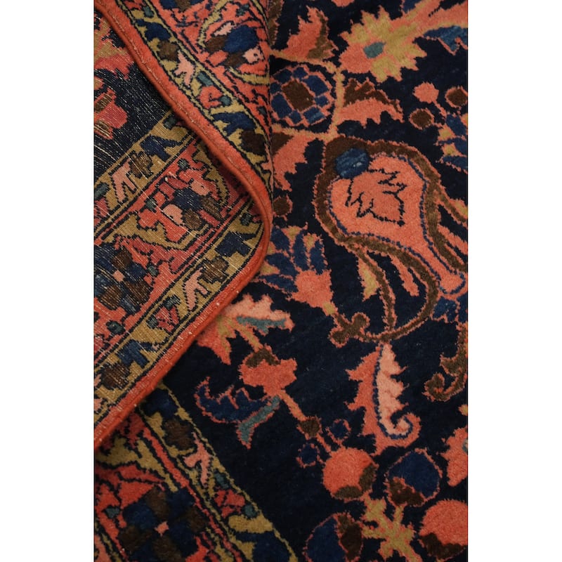 Hand Knotted Oriental 100% Wool Carpet Traditional Floral Navy Blue & Blues Lilian Area Rug - 4' 9'' X 3' 5''