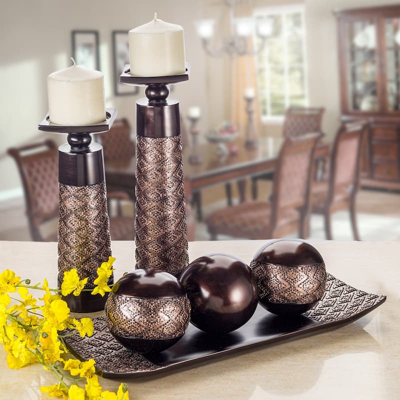 Creative Scents Dublin Brown Home Decor Tray and Orbs Set