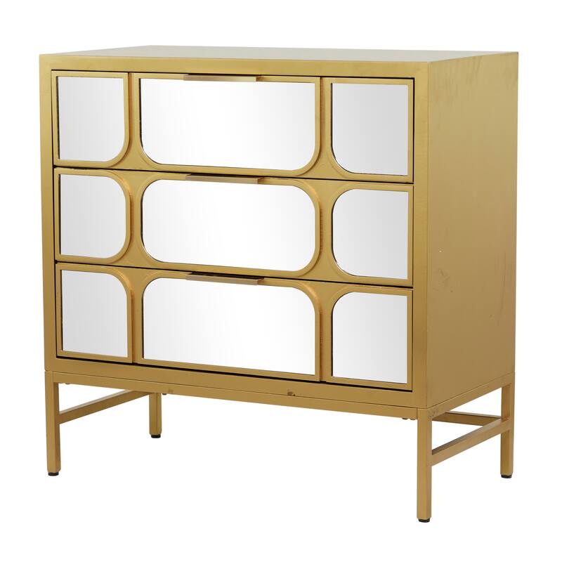 Gold Wooden 3 Door Room Cabinet or 3 Drawer Chest with Mirrored Front