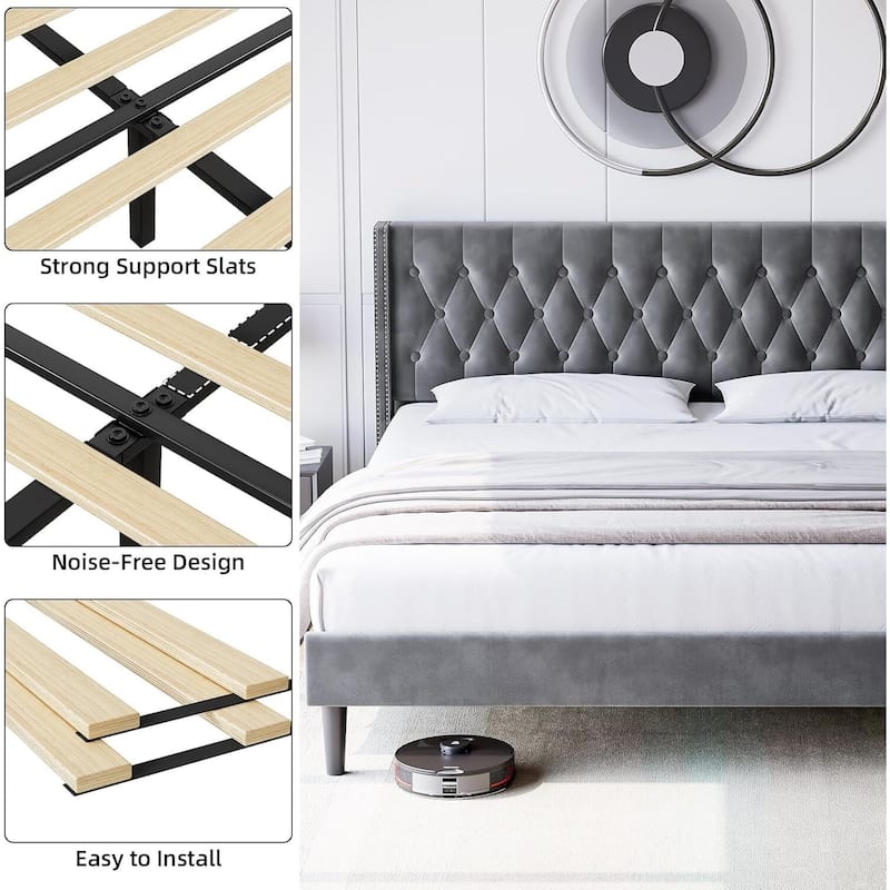 Headboard Wingback Platform Bed Frame