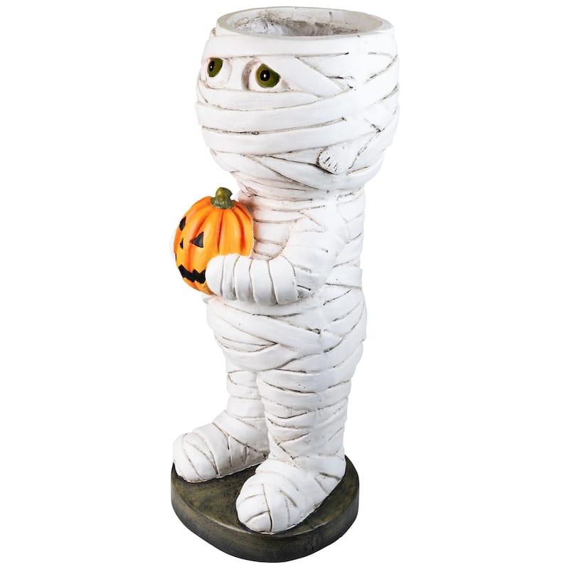 Mummy Holding Carved Pumpkin Halloween Decoration - 19.5"