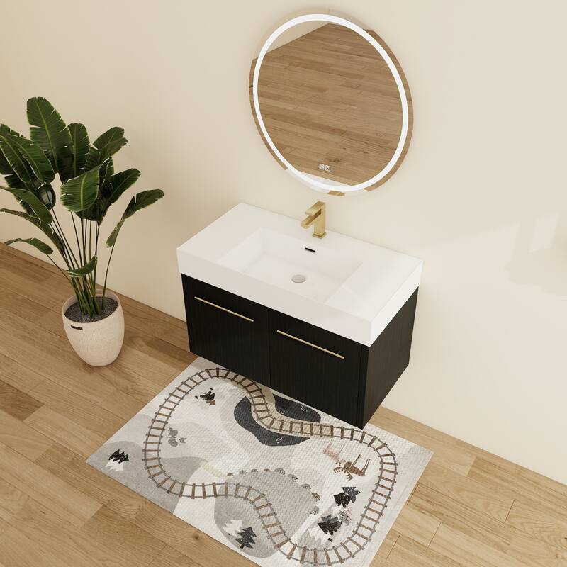Malwee 24"/30"/36"/48" Floating Bathroom Vanity with Sink, Wall Mounted Bathroom Vanity with Soft Close Doors