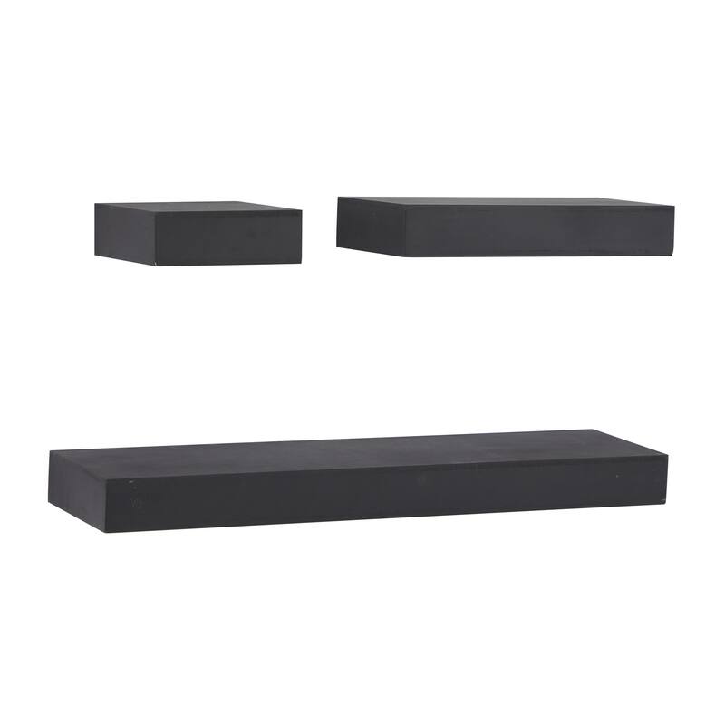Wood 3 Shelves Wall Shelf - Set of 3 Black or White - CosmoLiving by Cosmopolitan