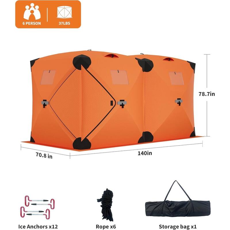 Portable Insulated Ice Fishing Tent Shelter 6-8 Person - N/A
