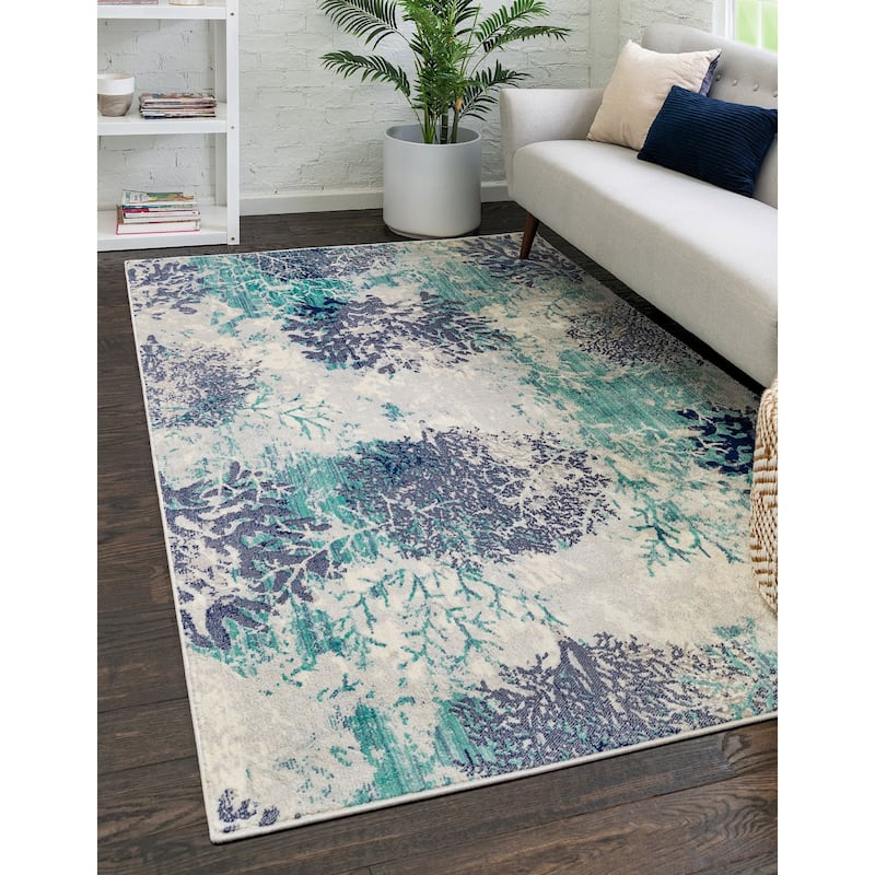 Country & Floral Pledouis Collection Area Rug - 5'3"x8' - Blue-Ivory