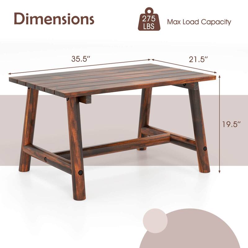 Costway Outdoor Coffee Table with Slatted Tabletop Rectangle Side - 35.5" x 21.5" x 19.5" (L x W x H)