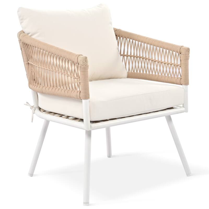 4 Piece Patio Furniture Set, Patio Conversation Set with Acacia Wood Table, 2 Chairs and 1 Loveseat Sofa with Thick Cushion