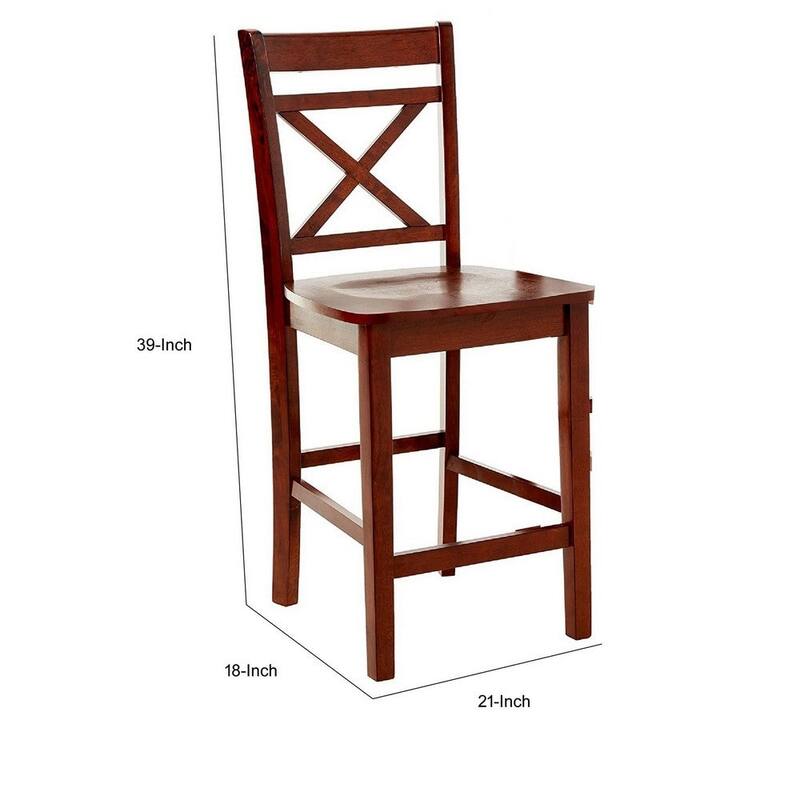 Wooden Counter Height Chair with Cross Back, Set of 2 - 39 H x 21 W x 18 L Inches