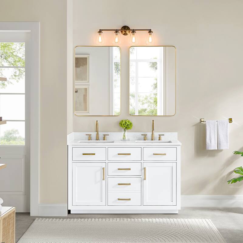 Altair Gavino Bath Vanity with Grain White Composite Stone Top and Mirror
