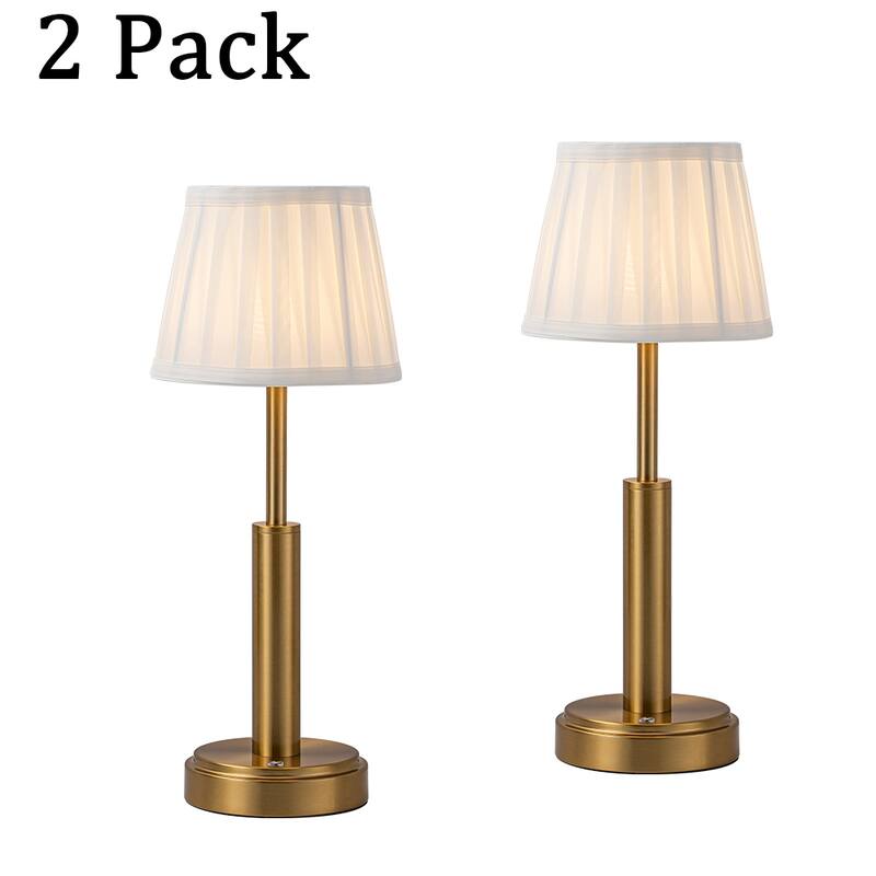 Modern Rechargeable LED Table Lamp with Fabric Shade Classic Touch Control USB Cordless Nightstand Light for Bedroom (2 Pack) - Brass