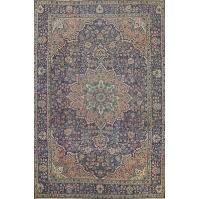 Floral Tabriz Persian Vintage Rug Handmade Dining Room Wool Carpet - 6'7" x 9'8"