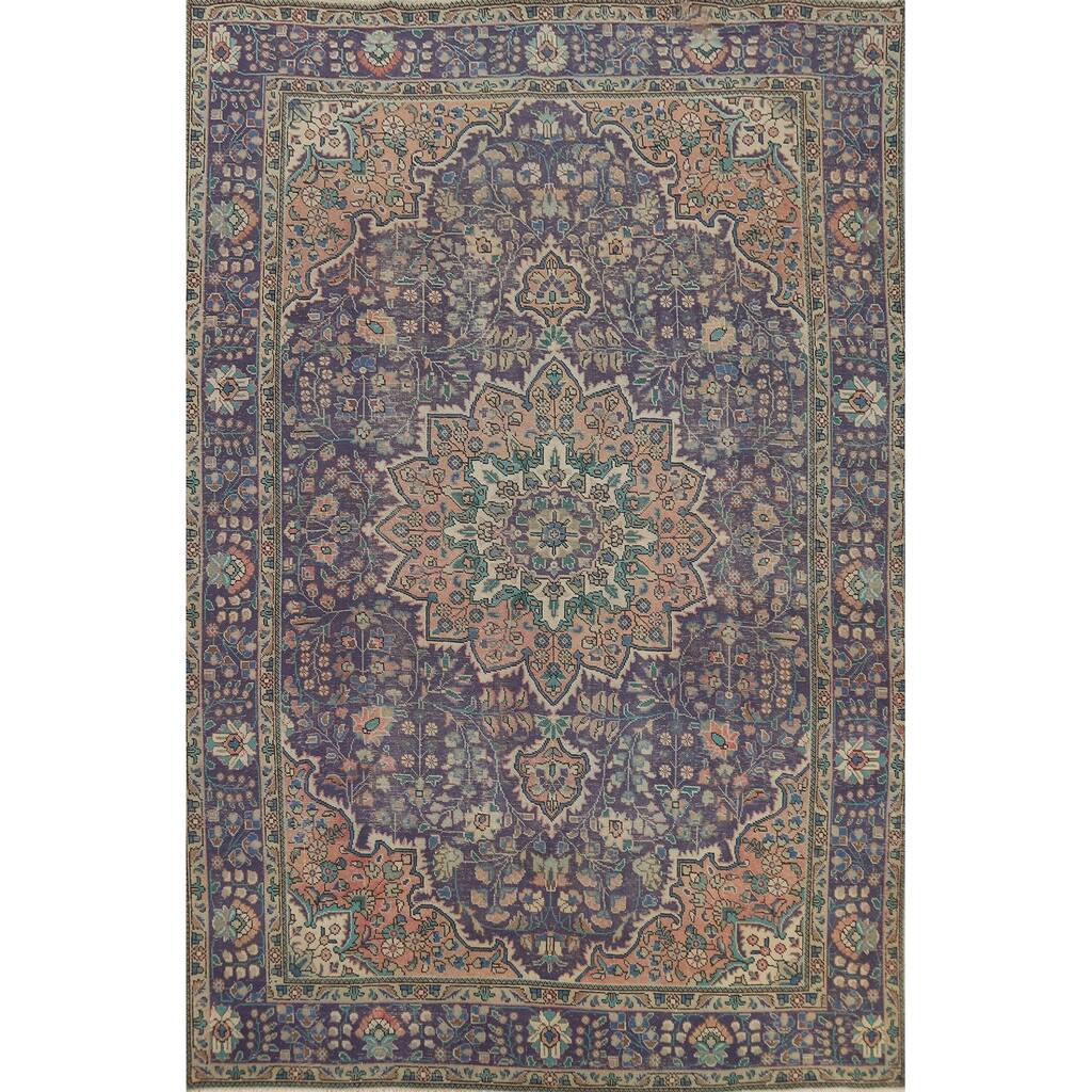 Floral Tabriz Persian Vintage Rug Handmade Dining Room Wool Carpet - 6'7" x 9'8"