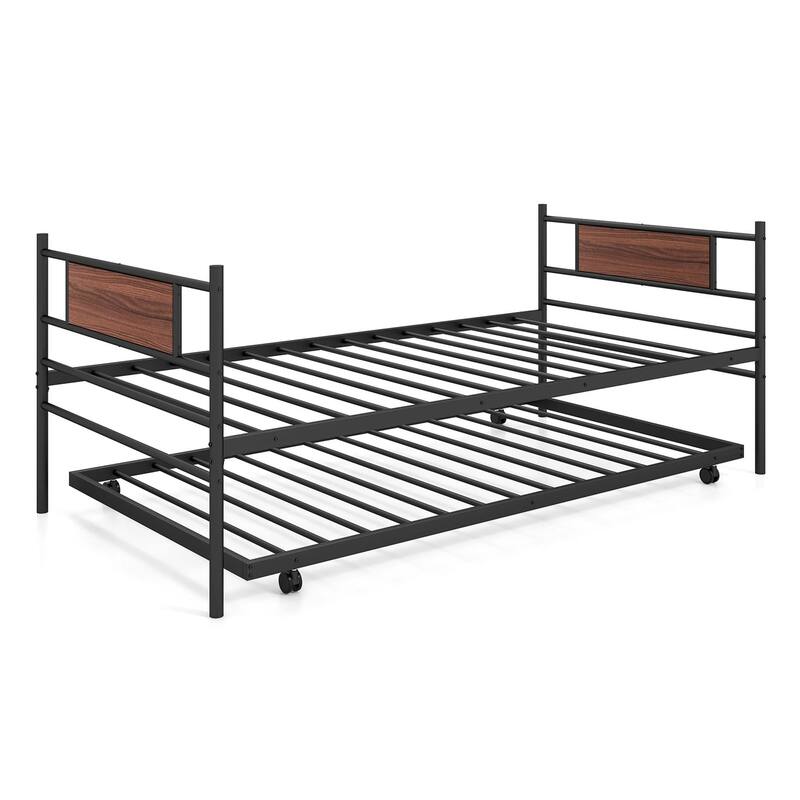 Costway Twin Size Metal Daybed with Trundle Mattress Foundation