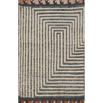 Geometric Blue Moroccan Indian Accent Rug Handmade Wool Carpet - 2'0"x 3'0"
