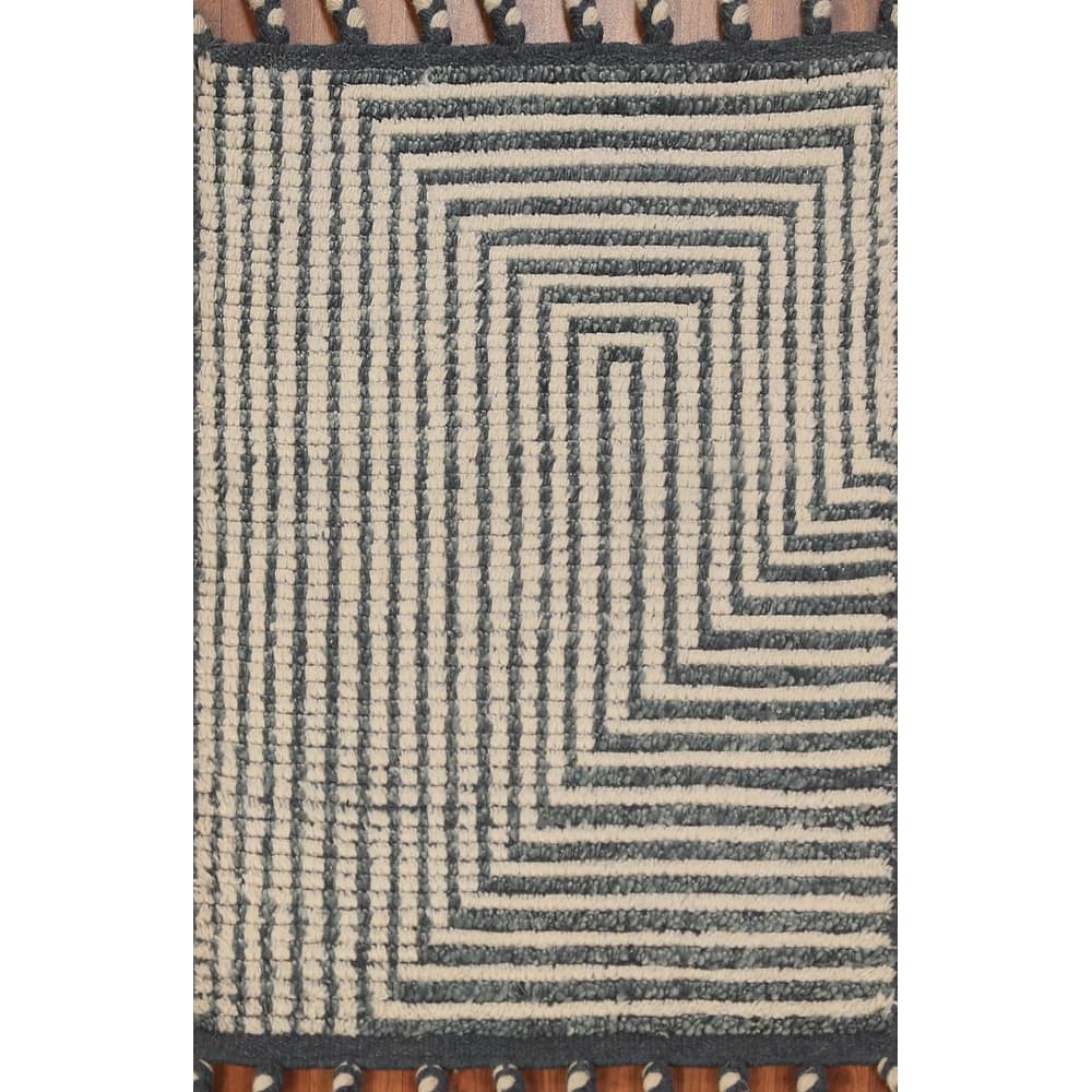 Geometric Blue Moroccan Indian Accent Rug Handmade Wool Carpet - 2'0"x 3'0"