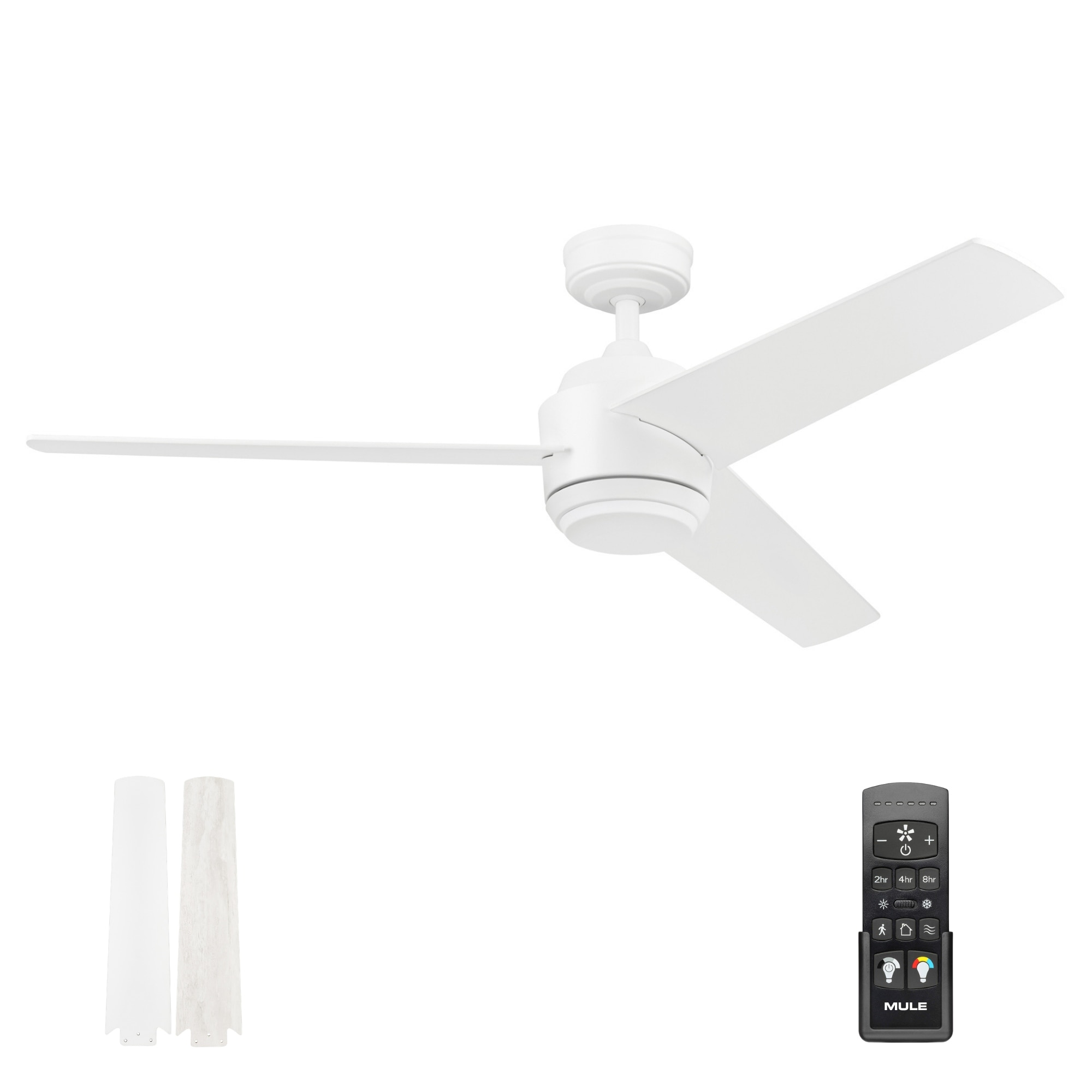 Mule Halona 52-Inch White Damp Rated Ceiling Fan with White Barnwood Blades and Adjustable LED Light