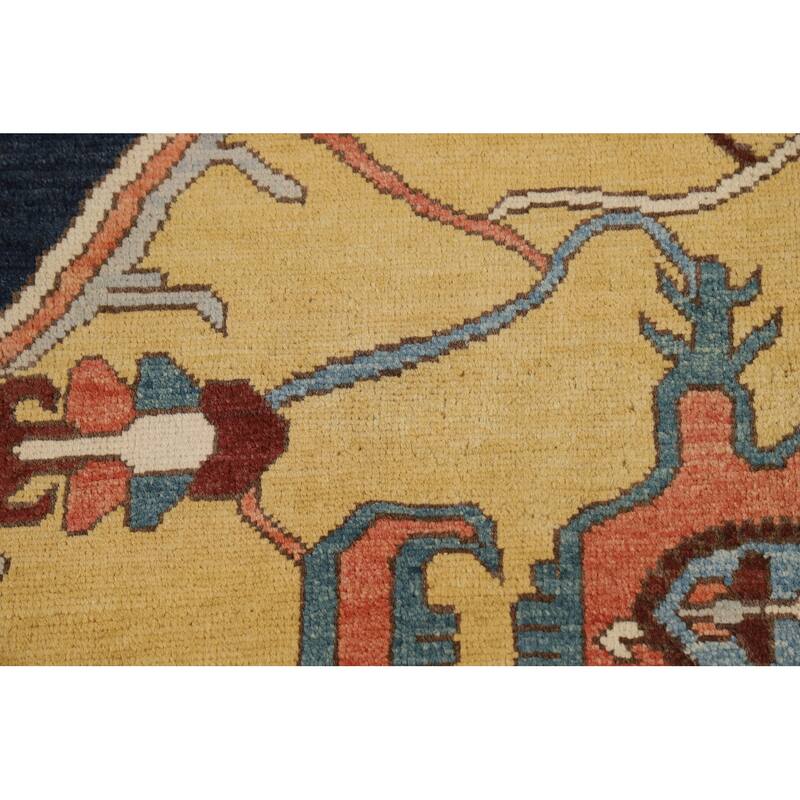 Vegetable Dye Geometric Heriz Oriental Area Rug Handmade Wool Carpet - 9'0" x 11'11"