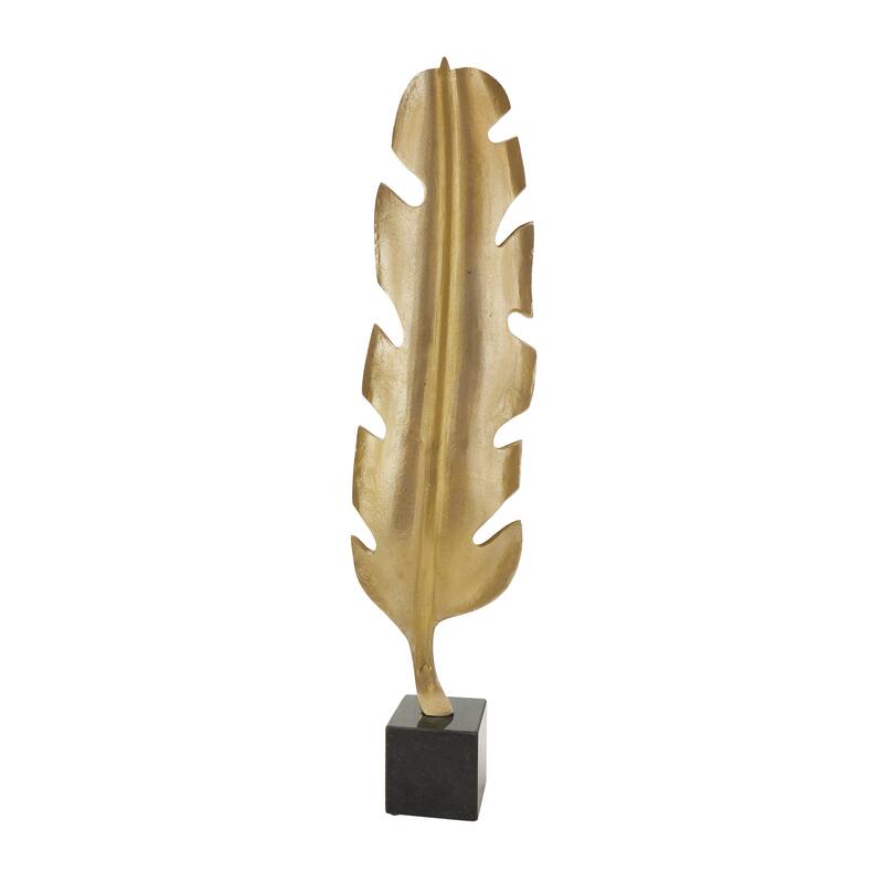 CosmoLiving by Cosmopolitan Gold or Silver Aluminum Metal Feather Bird Sculpture with Black Marble Base