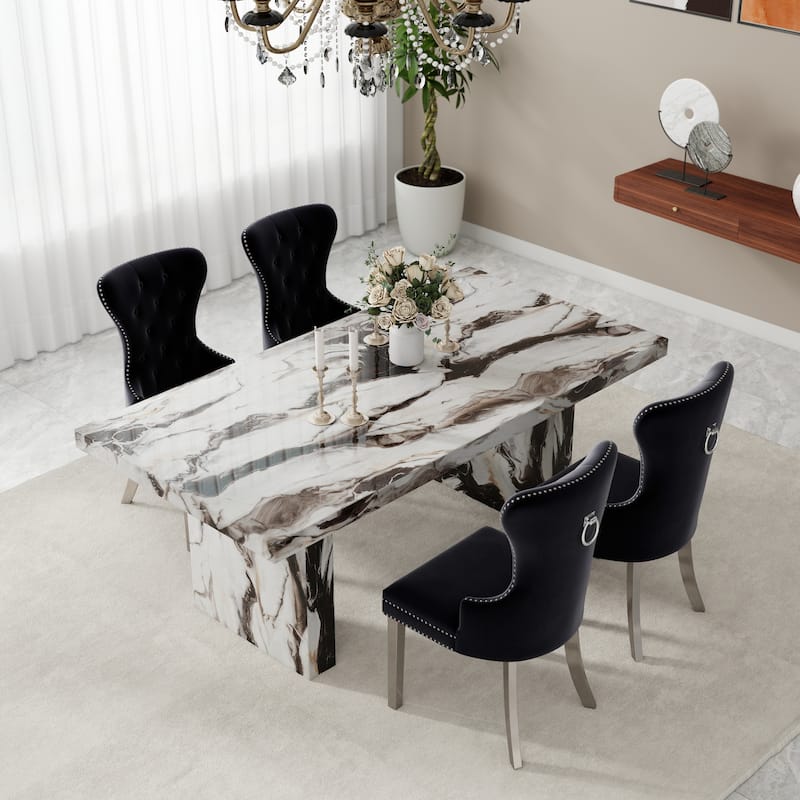 Roundhill Furniture Cavira 5-Piece Modern Faux Marble Dining Set