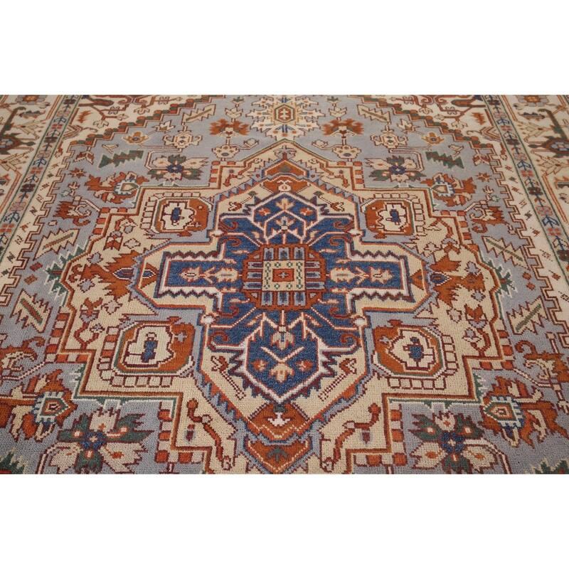 Geometric Heriz Serapi Indian Area Rug Handmade Wool Carpet - 8'8" x 12'2"
