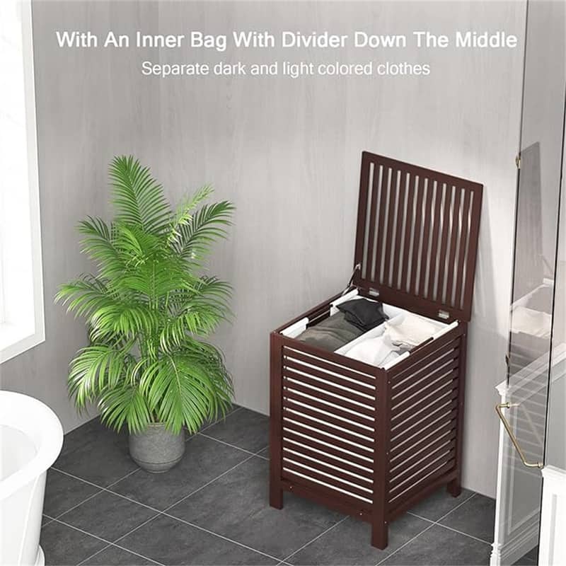 Bamboo Laundry Hamper, 2-Section 120L - 18.31"L x 18.31"W x 25.59"H