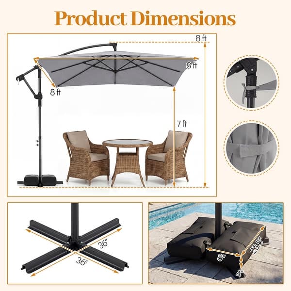 7ft cantilever patio umbrella Purple Leaf 8'x8' Offset with 360 Rotation 7' High Outdoor Umbrella with Weighted Base for Poolside, Deck, Garden Turquoise WEATHER READY 9x11 ft Rectangular Aluminum Outdoor
