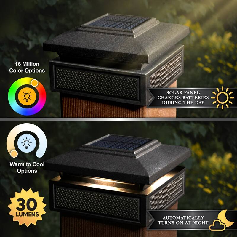 Smart Solar Powered Outdoor Post Cap - 6" - Black