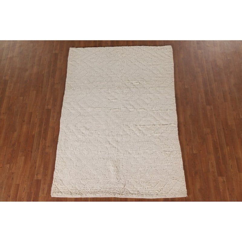 Earth Tone Moroccan Indian Area Rug Hand-Knotted Wool Carpet - 5'2"x 7'7"