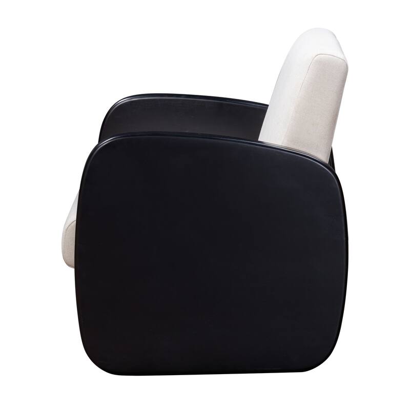 HomeRoots 29" White And Black Linen And Wood Arm Chair - 28.54' X '27.95' X '23.94